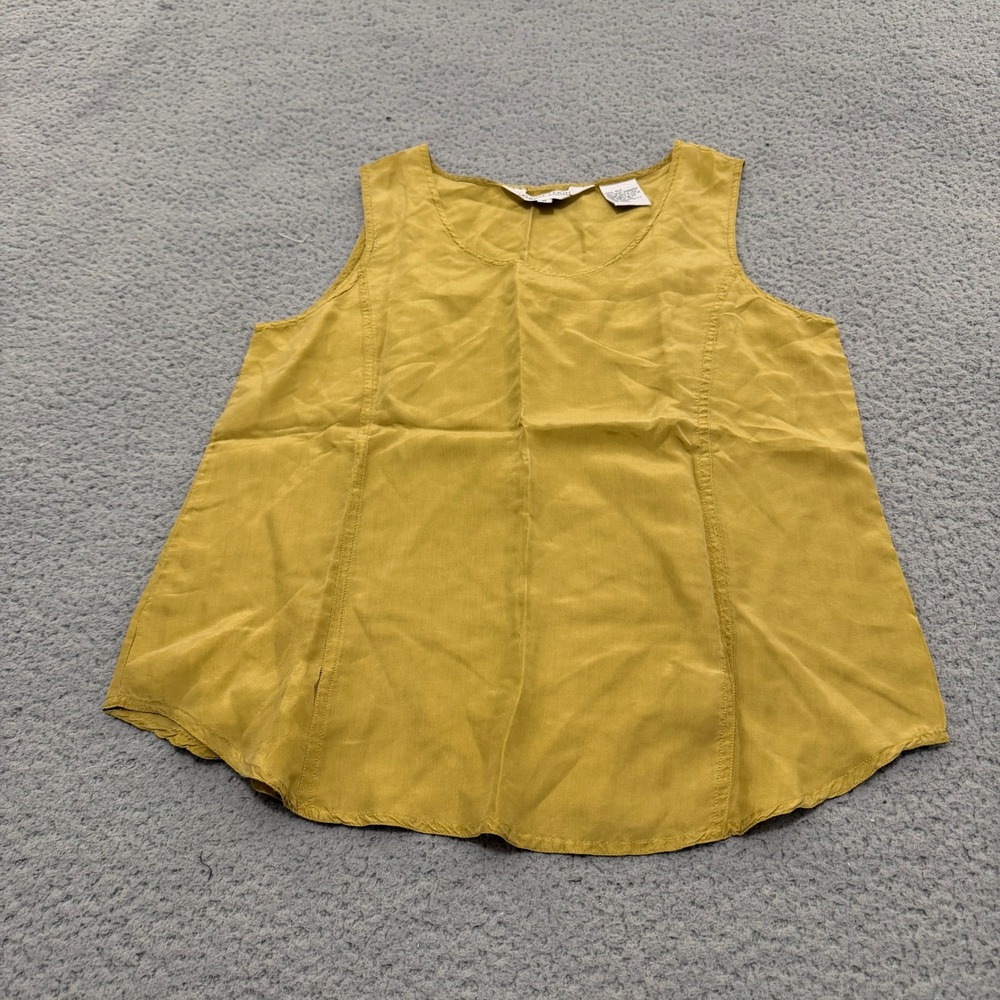 Sunny Leigh Top Blouse Womens Medium Yellow 100% Silk Sleeveless Scoop Neck Tank